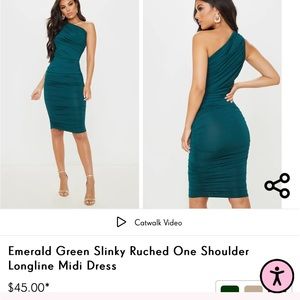 PrettyLittleThing Ruched Green One Shoulder dress
